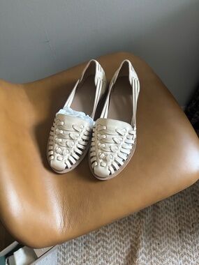 Nisolo Cream Woven Leather Flats